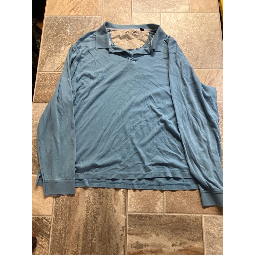 Tasso Elba Long Sleeve Polo‎ Shirt Blue Cotton Size XXL Casual Mens
